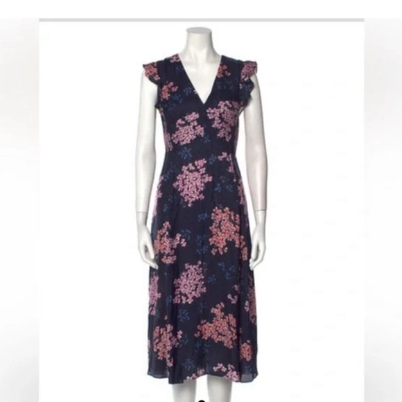 Rebecca Taylor Dresses & Skirts - Rebecca Taylor midi dress size 4 blue with pink flowers
